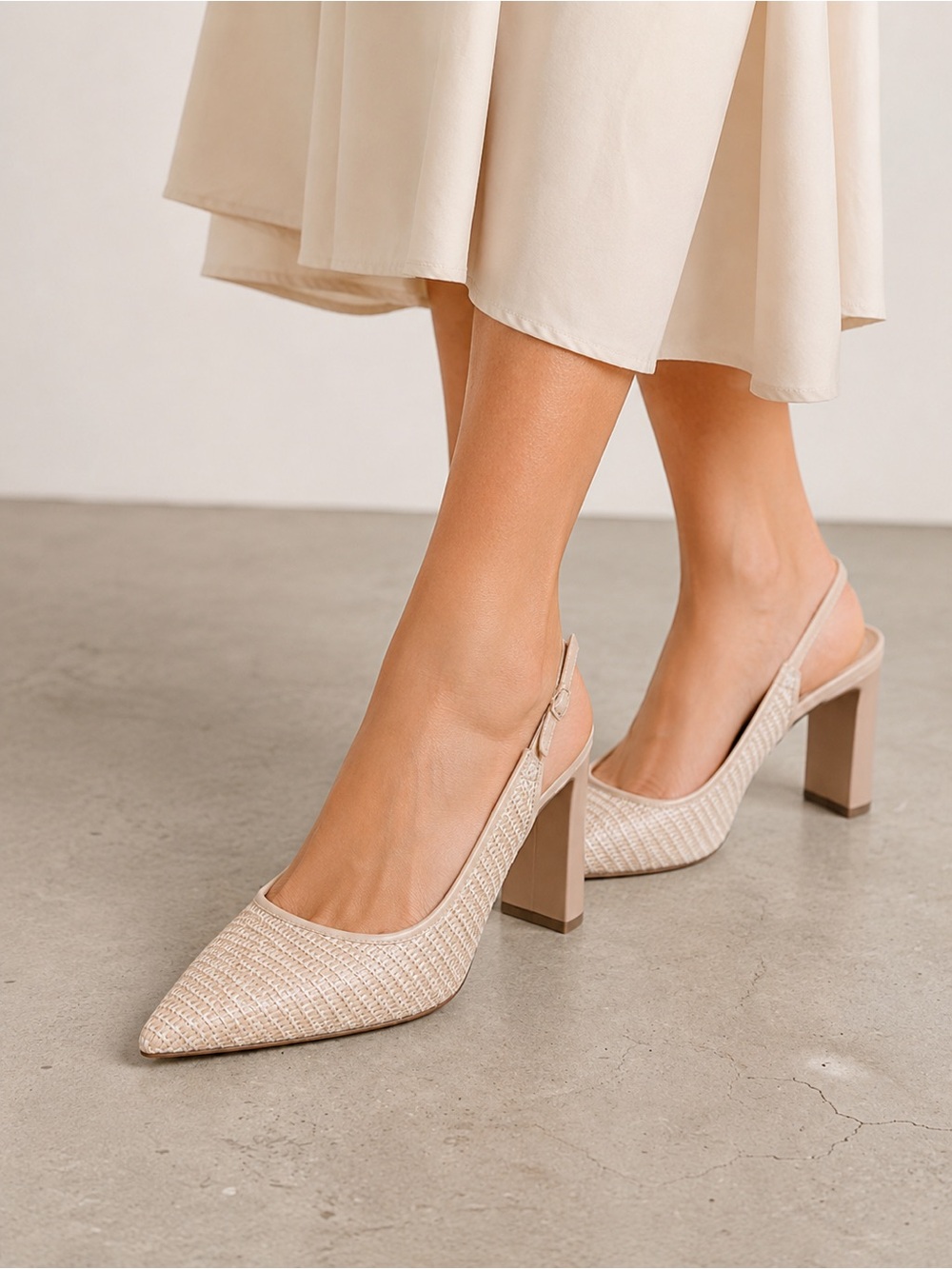 Pointed Slingback Flats in Natural Woven Beige